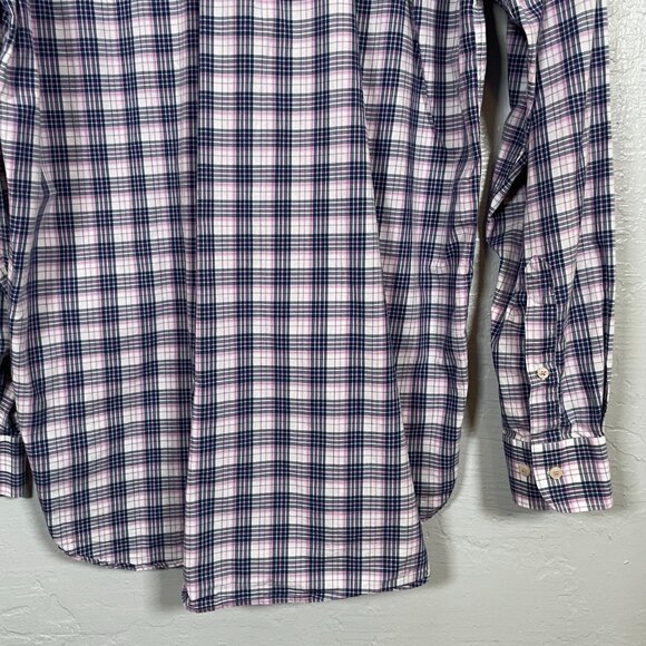 Peter Millar Men L Tall Blue White Pink Plaid Button Front Shirt Long Sleeve - Picture 6 of 8
